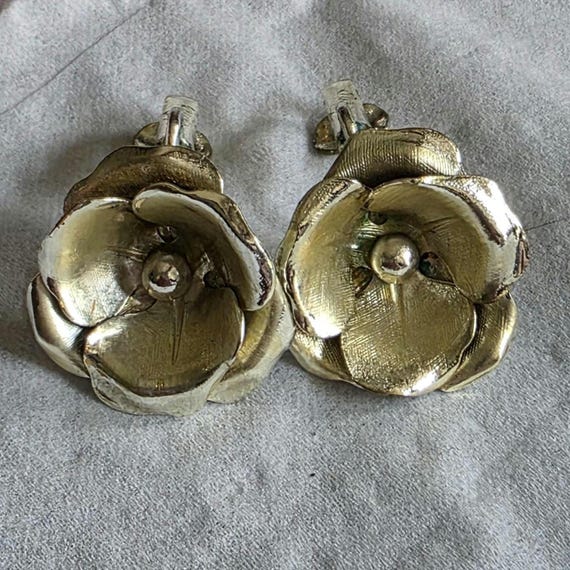 Vintage Coro Silvertone Rose Clip-On Earrings | Mid-Century Floral Jewelry