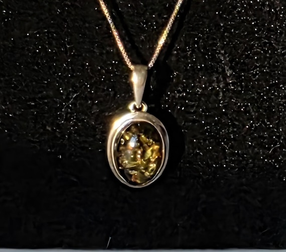 Italian Vermeil Chiapas Amber Necklace, Sterling Silver Oval Pendant, 18"