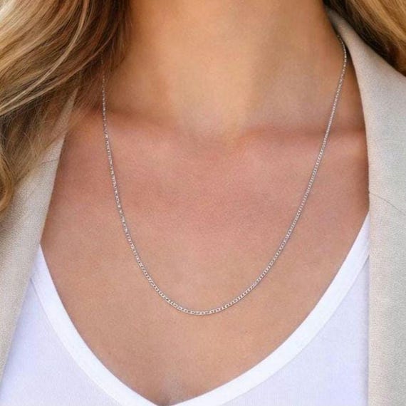 Vintage 14K Solid White Gold Chain • 24" Italian Mariner Link • 8g Diamond Cut Necklace