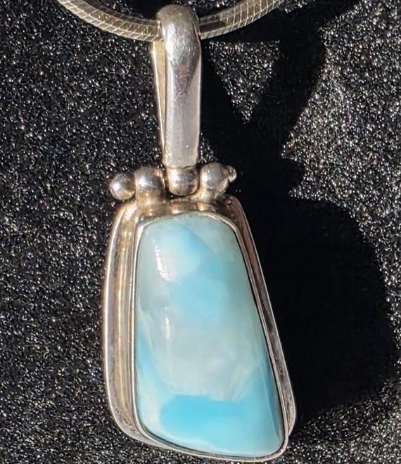 Barse Sterling Silver Larimar Pendant Necklace – Heavy 925 Statement Natural Blue Gemstone