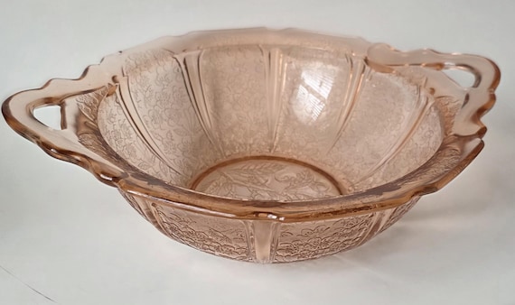 1930s Jeannette Pink Glass Serving Bowl • 11" Handled Bowl • Depression-Era Style • Minor Flaws