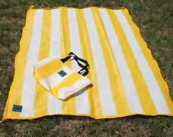 Shark Shade Large Beach Picnic Yoga Mat Yellow and White