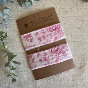 Hand torn ribbon in white and pink - pack of 2