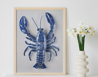 Delft Blue Lobster Poster, Lobster Wall Art, Lake house art, Lobster Art, Kitchen Wall Art, Lobster wall art, Printable Lobster
