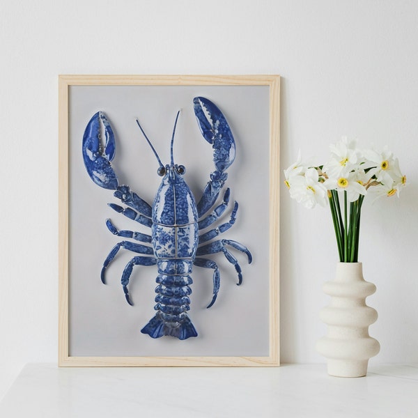 Delft Blue Lobster Poster, Lobster Wall Art, Lake house art, Lobster Art, Kitchen Wall Art, Lobster wall art, Printable Lobster