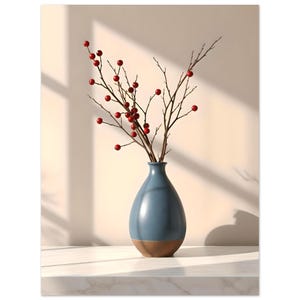 Póster de jarrón de cerámica, impresión artística minimalista en azul profundo para decoración del hogar, regalo perfecto para amantes del arte.