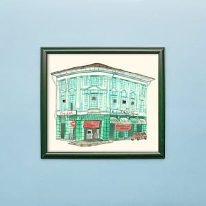 Eng Loh Kopitiam Penang Malaysian Shophouse, illustration print wall art asian. Watercolor paint art original. Dining Room Wall Decor Prints