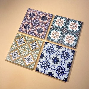 Peranakan Tiles Ceramic Coasters Set Set of 4 Drink Coasters Singapore & Malaysia Art Design Pattern Coaster Peranakan Patterns Earth