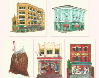Malaysian Art Postcards Set A6 Paper Texture, Watercolor Art Original. Malaysian Food, Art Coffee shop. Malaysian Decor Wall For friends.