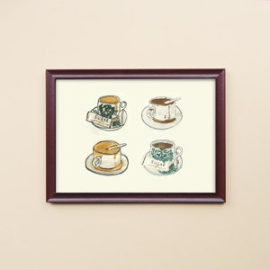 Malaysian Coffee Art, illustration print wall art, Asian art Singapore print. Watercolor paint art original. Dining Room Wall Decor Prints.