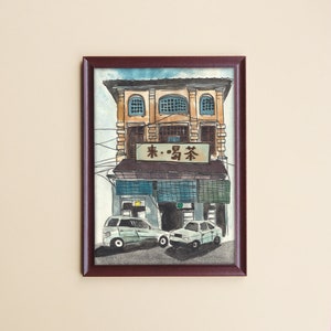 Malaysian Shophouse, illustration print wall art, asian art Singapore print. Watercolor paint art original. Dining Room Wall Decor Prints.
