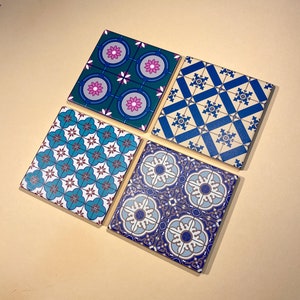 Peranakan Tiles Ceramic Coasters Set Set of 4 Drink Coasters Singapore & Malaysia Art Design Pattern Coaster Peranakan Patterns Cold