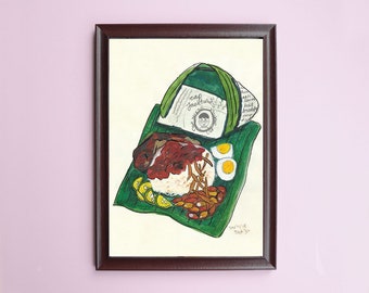 Nasi Lemak Wall Art | Asian Food Art | Singapore Culture Malaysia | Dining Room Wall Decor Art Print | Watercolor Food Illustration Original