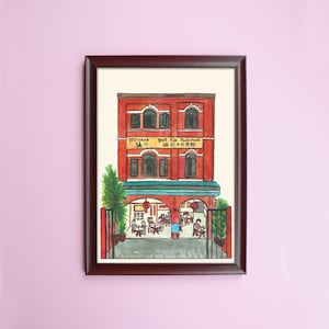 Yut Kee Restaurant Malaysian Shophouse, illustration print wall art asian. Watercolor paint art original. Dining Room Wall Decor Prints.
