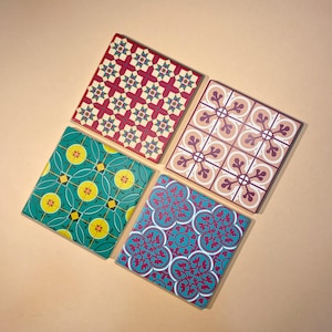 Peranakan Tiles Ceramic Coasters Set Set of 4 Drink Coasters Singapore & Malaysia Art Design Pattern Coaster Peranakan Patterns Warm