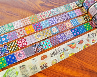 Malaysian Art Washi Tape Set, Pattern Washi Tape Planner Sticker Sheets Peranakan Tile Art Deco Paper Wrapping Sticker Bujo Culture Stickers