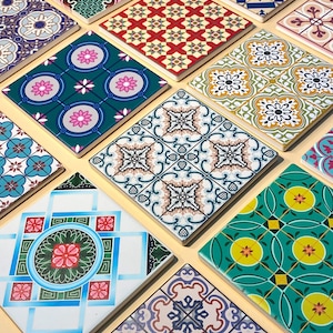 Peranakan Tiles Ceramic Coasters Set | Set of 4 Drink Coasters | Singapore & Malaysia Art | Design Pattern Coaster | Peranakan Patterns