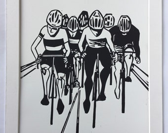 Original linocut print. ‘Riding Tempo’, open edition.