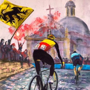 Origineel pastelschilderij. Belgisch Kampioen op Kappelmuur.