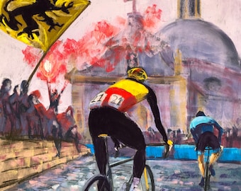 Original Pastel painting. Belgian Champion on Kappelmuur.