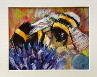 Original Pastel painting. Bumblebee art.