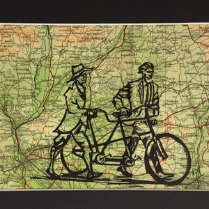Diverses gravures en linogravure sur la carte vintage de Barthélémy. Feuille d'Exeter.