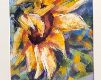 Original Pastel Painting. Single Sunflower. Proceeds donated to support Ukrainian refugees.