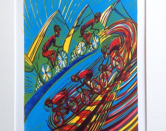 Original linocut print 'Rainbow Col' edition of 25