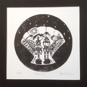 Original linocut print. &#39;Camino&#39; Edition of 50.