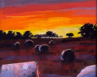 Original Pastel painting. ‘Harvest sunset’.