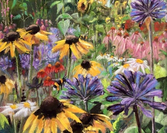 Original pastel painting. Potager garden in June.