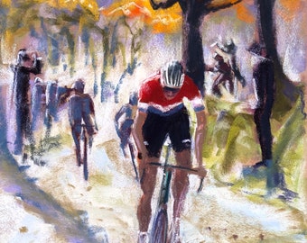 Original Pastel painting. MVDP Strade Bianche sketch.