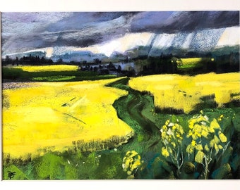 Original Pastel painting. ’Spring fields and passing showers’.