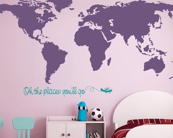 World map Wall decal, World map,  Nursery  Decor, World Map with quote, Map wall decal