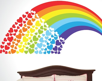 Rainbow Wall Decal, Rainbow with hearts sticker, Nursery Rainbow decor