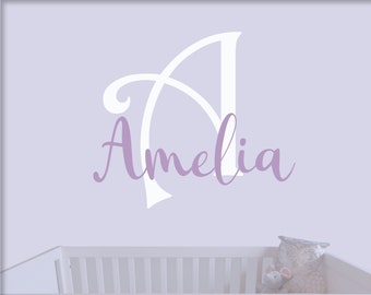 Initial and name vinyl decal, Nursery Decal Initial Name, Nursery Wall decal, Personalized kids name decal