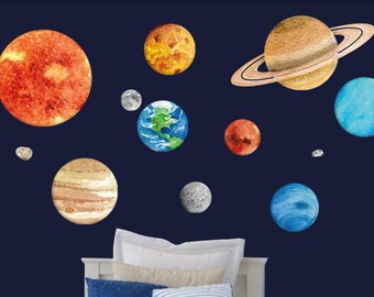 Zonnestelsel muurstickers, ruimte muur sticker, kinderkamer wand decor, Galaxy thema muurstickers