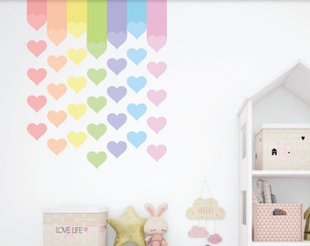 Rainbow lines with hearts wall decal, Pastel Rainbow wall decal, Rainbow Nursery decor