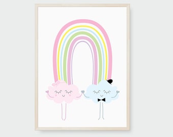 Rainbow with clouds Print, Nursery Print, Printable Art, Nursery Decor