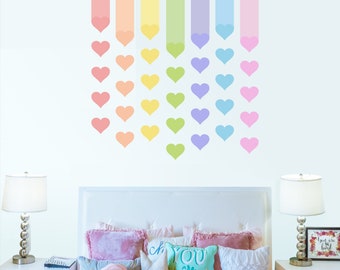 Rainbow stripes and hearts wall decal, Pastel Rainbow wall decal, Rainbow Nursery decor *