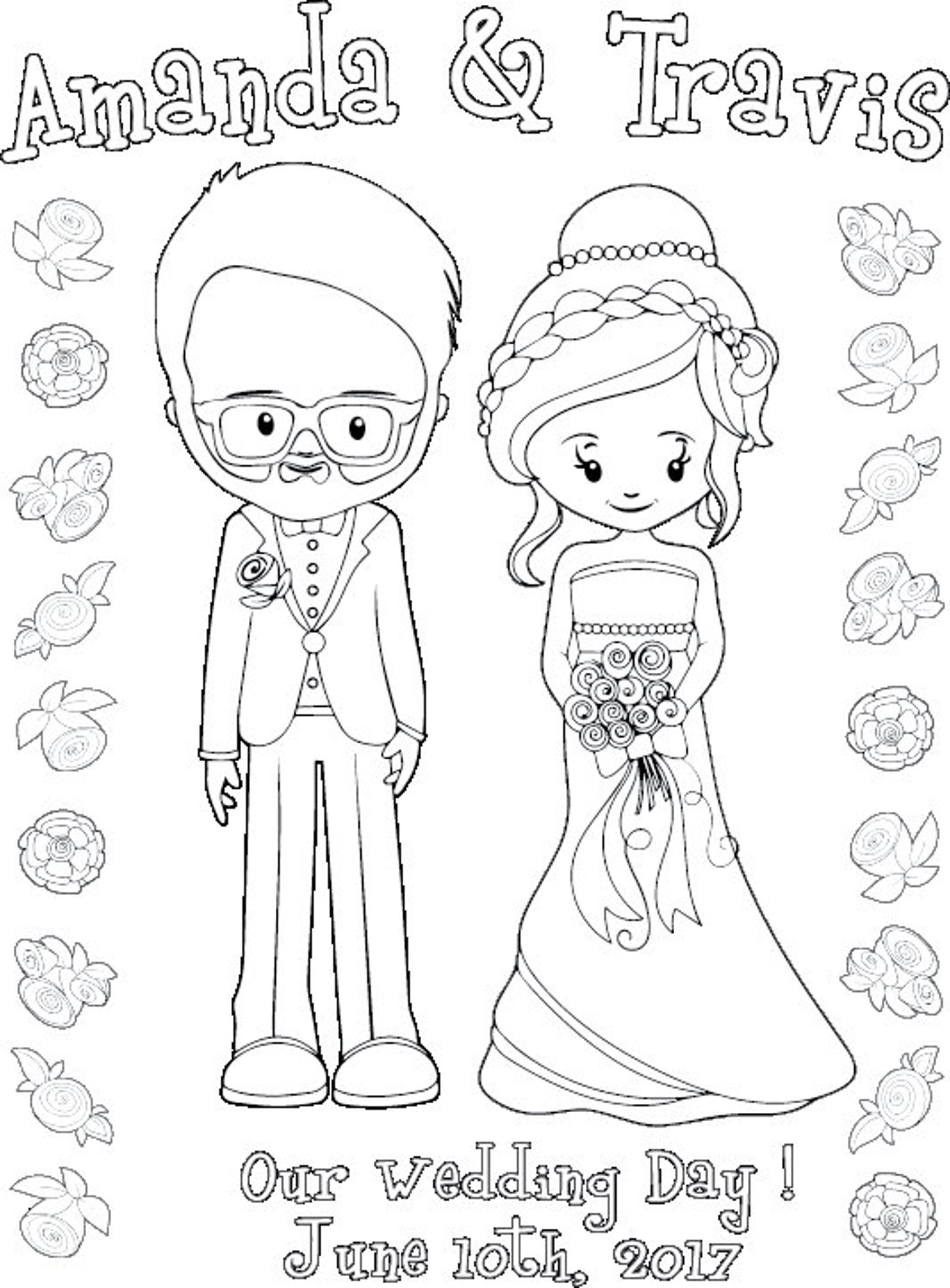 Custom Wedding Coloring Page Personalized Coloring Page | Etsy