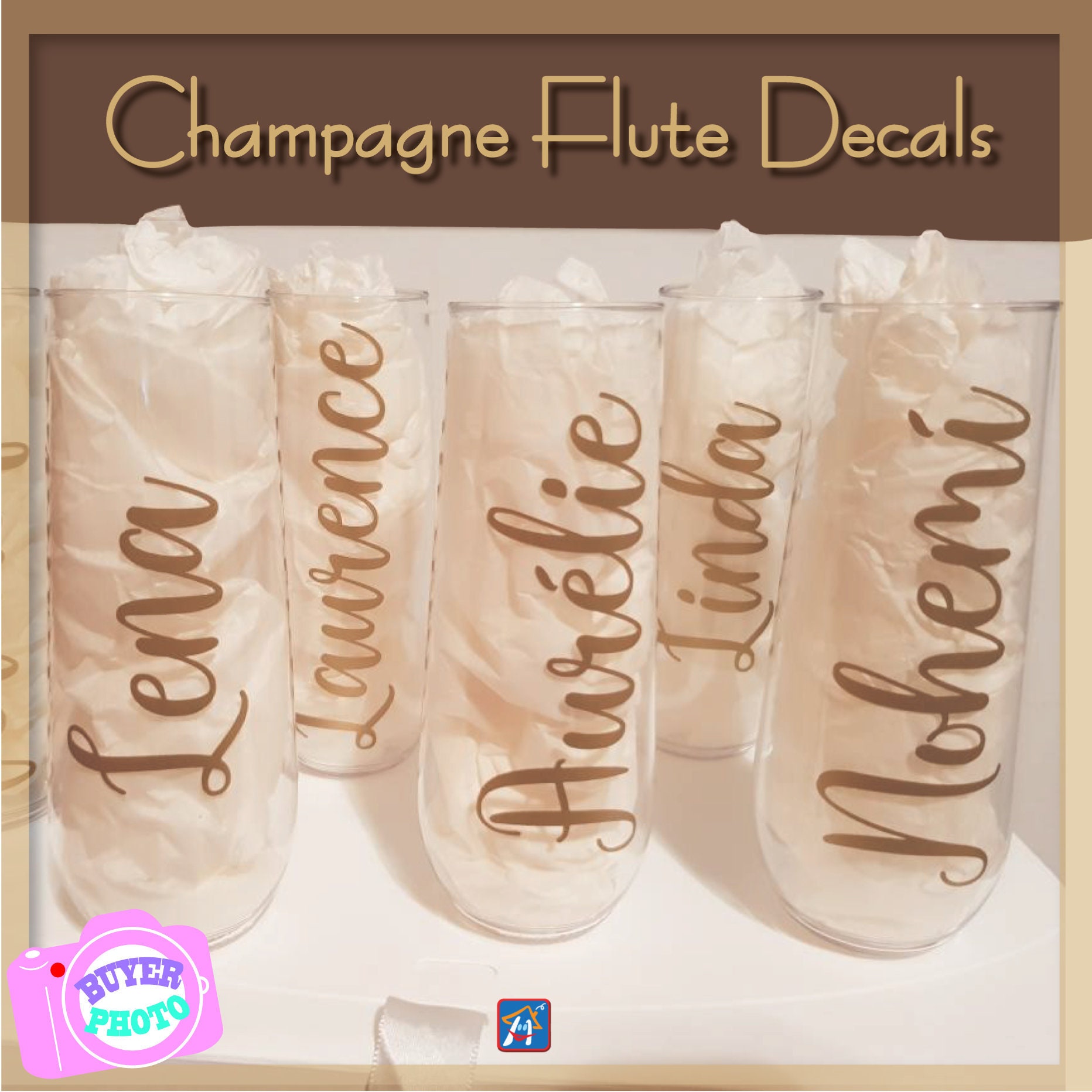 Champagne Flute Decal Name Stickers Personalized Gold Name - Etsy