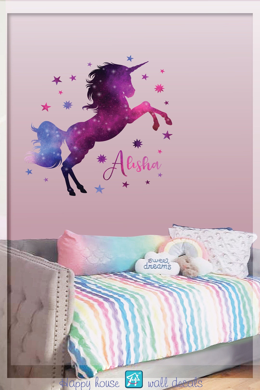 Unicorn Wall Decal Stickers, Large Size Unicorn Rainbow Wall Decor for  Girls Kids Bedroom Nursery Christmas Birthday Party Decoration