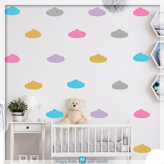 cloud wall decals clouds sticker 5 color cloud decals | etsy