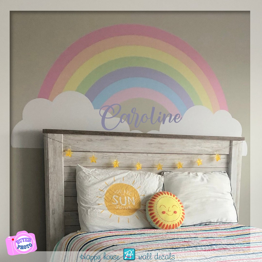 Pastel Rainbow Nursery Wall Decal, Personalized Rainbow Wall Sticker ...