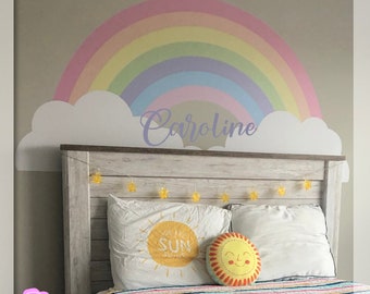 Pastel Rainbow Nursery Wall Decal, Personalized Rainbow Wall Sticker, Kids Girls Playroom Nursery Decal, Nursery Décor