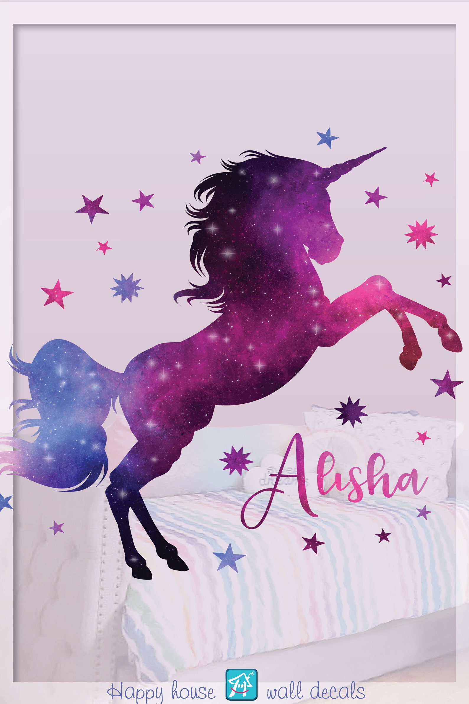 Watercolor Unicorn Wall Decal Personalized Unicorn Sticker Etsy