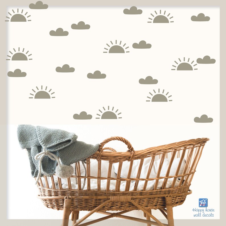 Boho Sun Wall Decals Sun and Clouds Stickers Nursery Boho Etsy
