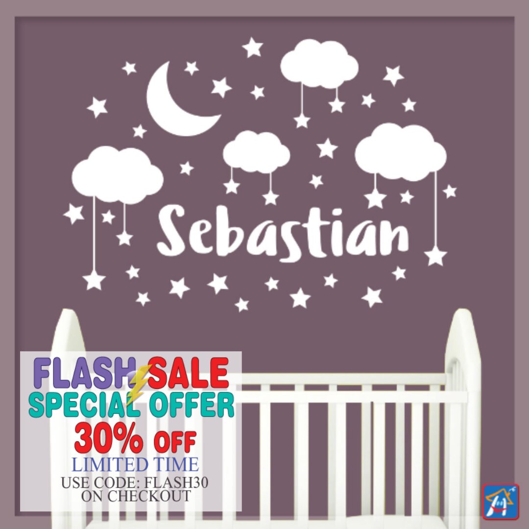 Clouds Wall Decal Moon And Stars Wall Decal Cloud Wall Etsy