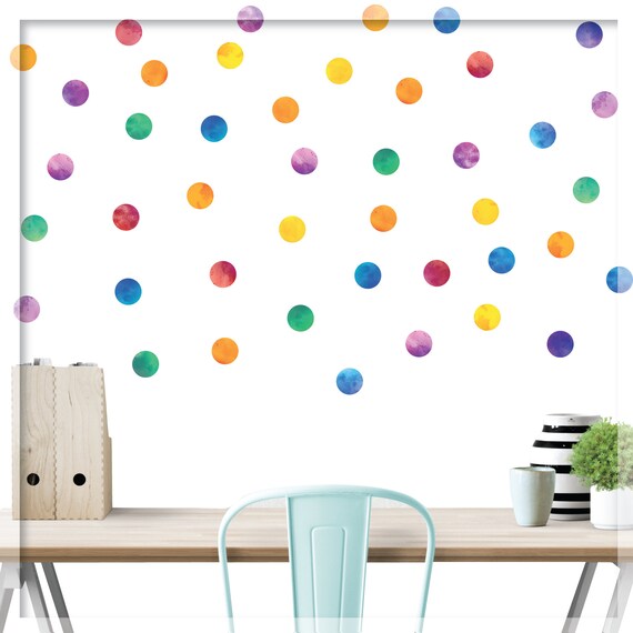 Watercolor Polka Dot Wall Decal Watercolor Rainbow Polka Etsy